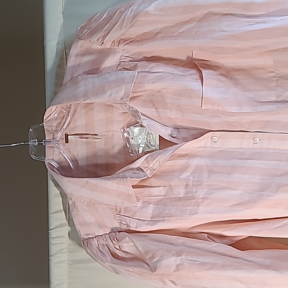 NWT FREE PEOPLE Elisha Striped Puff Sleeve Pink Button Down Shirt Size Medium - Picture 2 of 10